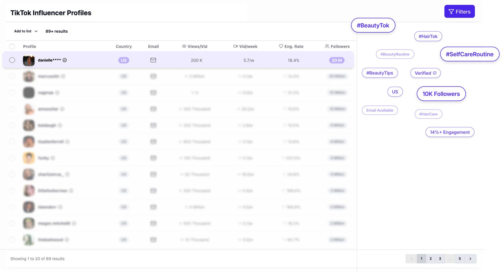 Tokfluence search — find and filter TikTok influencers